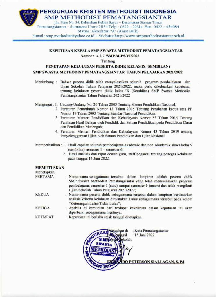 Surat Keputusan Kepala sekolah